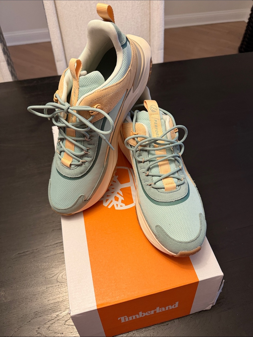 Timberland Women’s Mint Green and Peach Lace-Up Sneakers